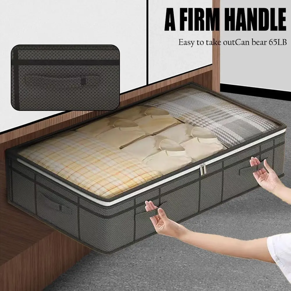 Foldable Bed Bottom Storage Bag with Breathable Zipper and Transparent Window, 4 Handles, Ideal for Blankets, Clothes, and Bedding