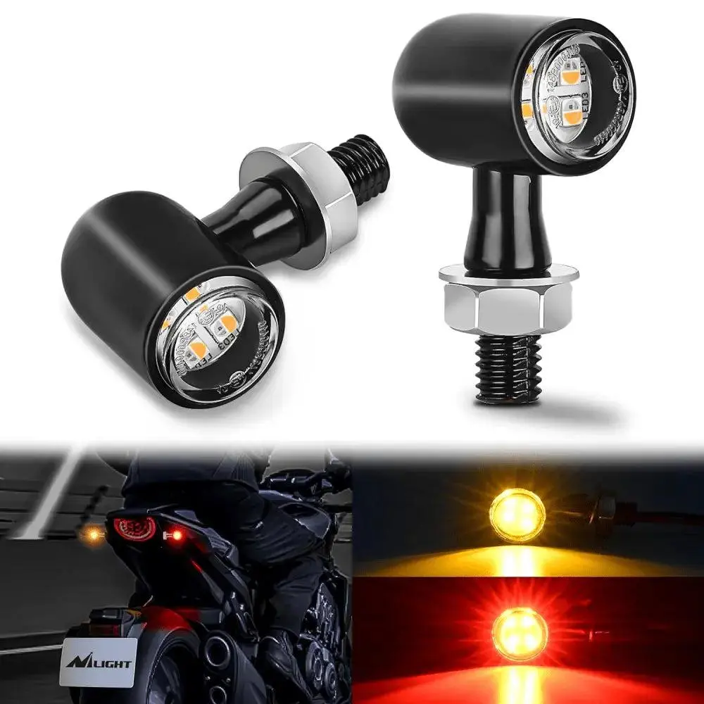 Nilight Universal Waterproof Motorcycle Rear LED Turn Signals - 2-Mode Red/Yellow Beam, Matt Black Easy-Install Mini Blinkers, DIY Mounting, Glass Lens, Outdoor-Ready, Compatible with Harley, Honda, Kawasaki, Suzuki, Triumph, Yamaha Cruisers
