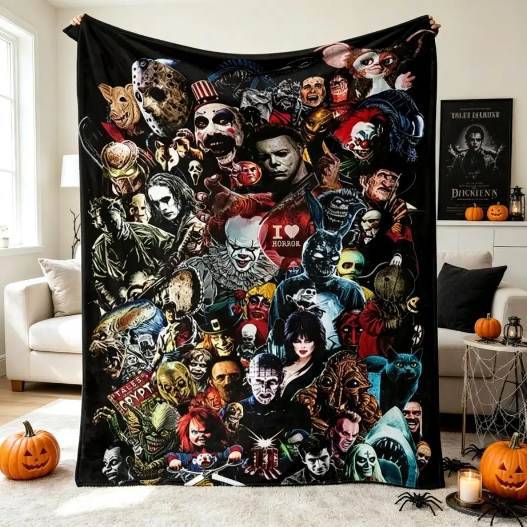 Horror Movie Ghost Face Character Series Flannel Blanket, Super Soft Plush Fleece Throw Blanket for Adults & Kids, Cozy Lightweight Warm All Season Blanket for Bed Sofa Couch Bedroom Living Room Halloween Home Decor Gift