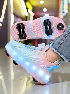 Kids Roller Skates with Brakes, Detachable Four Wheels, Colorblock Design, Casual Style, Perfect Birthday Gift, All Seasons Use