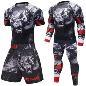 Men's 2-Piece MMA Fitness Clothing Set - Rashguard, Jiu Jitsu Jersey, Pants, UCF BJJ Boxing Fightwear for Gym Training
