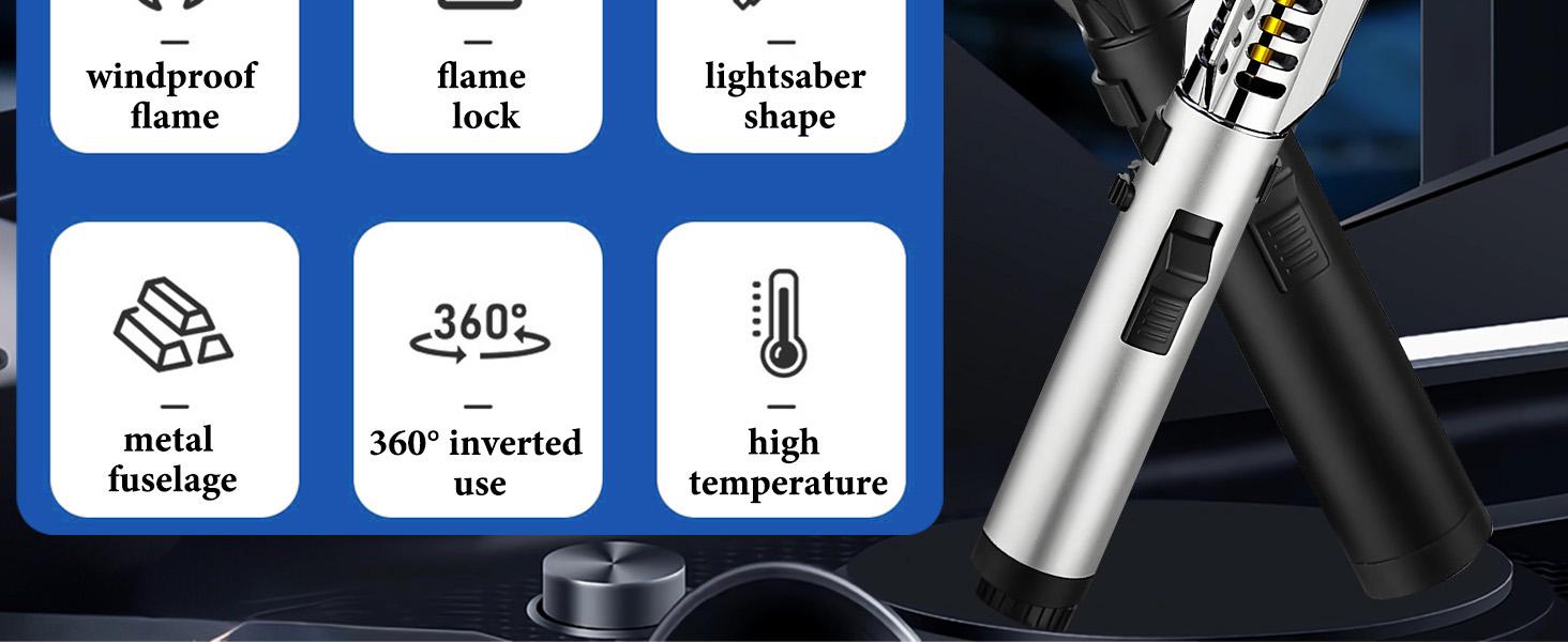 Large Torch Lighter, Windproof Butane Lighters with Flame Adjustable, Refillable, Jet Flame, Flame Switch Lock, Cool Lighter for Men.(Gas Not Include)