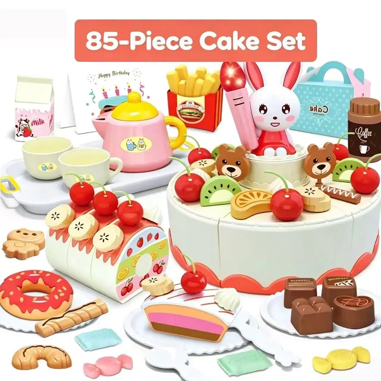Toy Simulation Cake Cutting Set, Fruit Afternoon Tea Kitchen Sweet Treats, Role Play Kit, Pretend Play Set for Boys Girls, Birthday Christmas New Year Gift, Play Food, Kid Cooking Sets