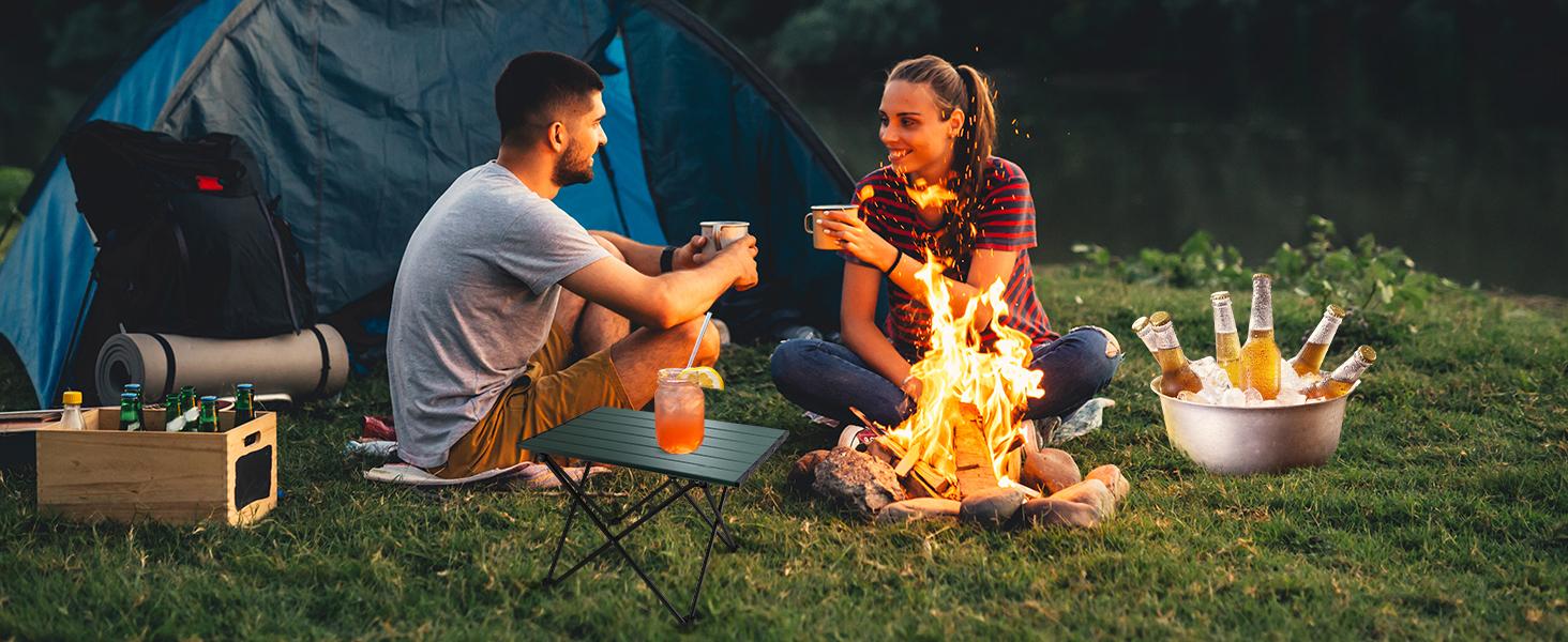 Portable Camping Side Table, Ultralight Aluminum Folding Beach Table with Carry Bag for Outdoor Cooking, Picnic, Camp, Boat, Travel