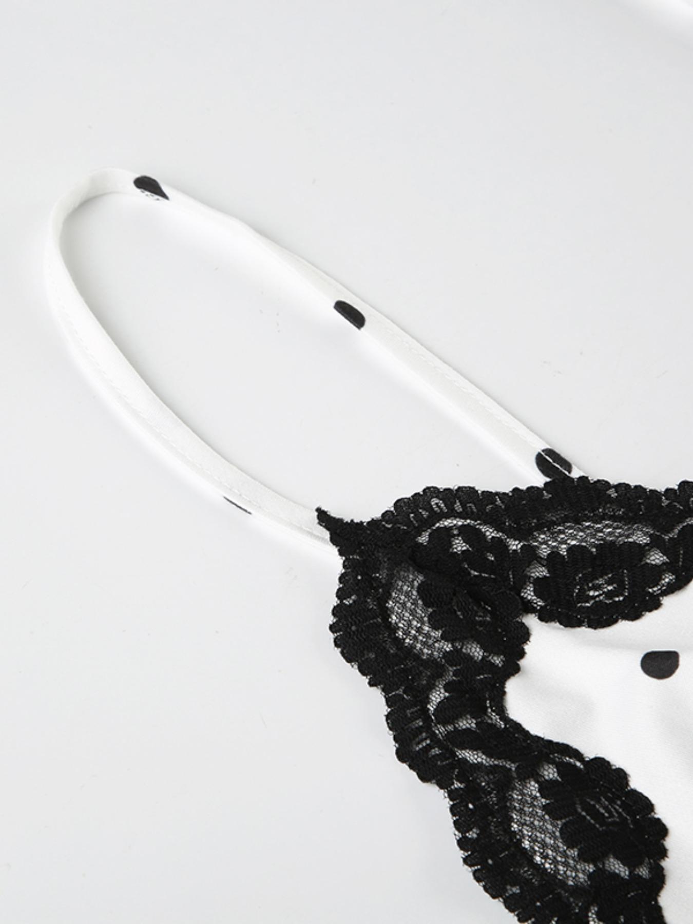 Women's Polka Dot Print Lace Trim Cami Dress, Casual Wear, Summer Clothes Women, Sleeveless Spaghetti Strap Long Dress for Summer, Women's Clothing for Beach Holiday, Womenswear