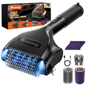 Mishappy cordless grill cleaning brush - LED light and display screen, 4000mAh dual replacement brush head, 2-speed 800RPM powerful wire brush, used to remove oil rust, is an essential scraper for outdoor barbecue, durable power cleaner