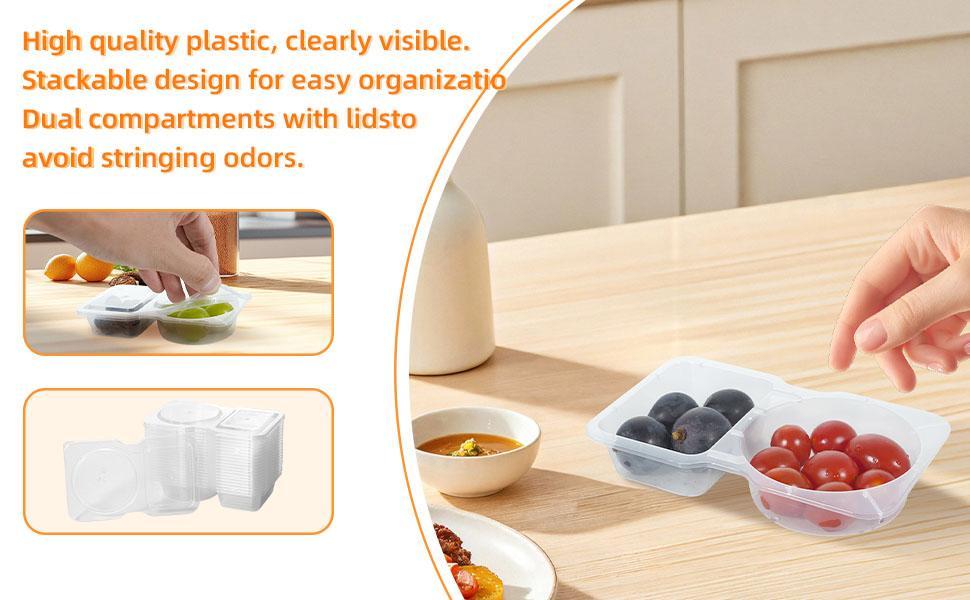 40 Pack Reusable Snack Containers 2 Compartment with Lids Mini Sauce Boxes Lunchable Container for Kids Adults Traveling Going Out Home School Office Picnic Daily Use