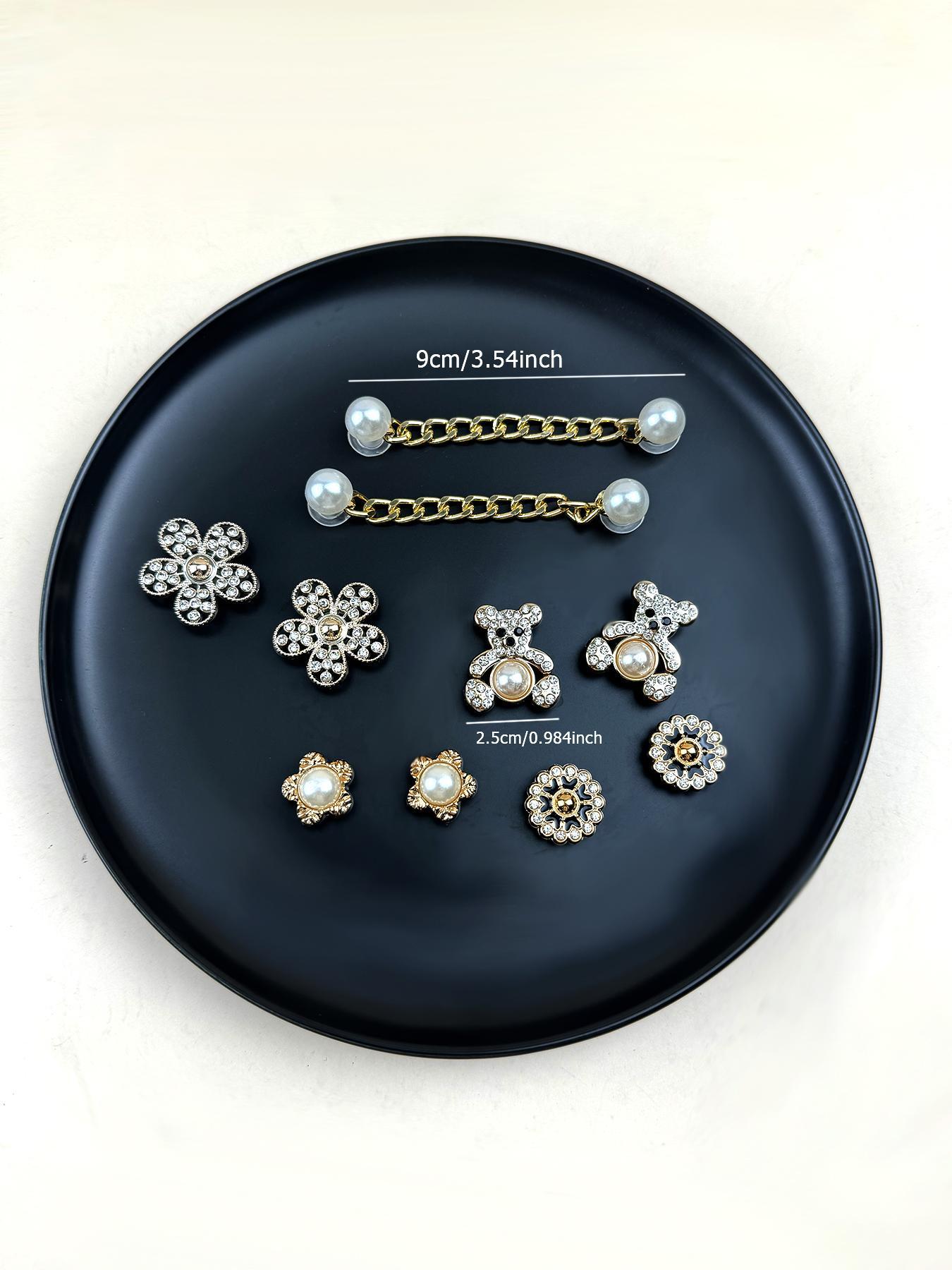 10pcs Cute Bear & Faux Pearl & Rhinestone Design Shoes Decorations, Fashionable Novelty Casual Shoes Decorations For Clogs Design, Dazzling Glamour Trendy Holiday Shoe Accessories for women & girls