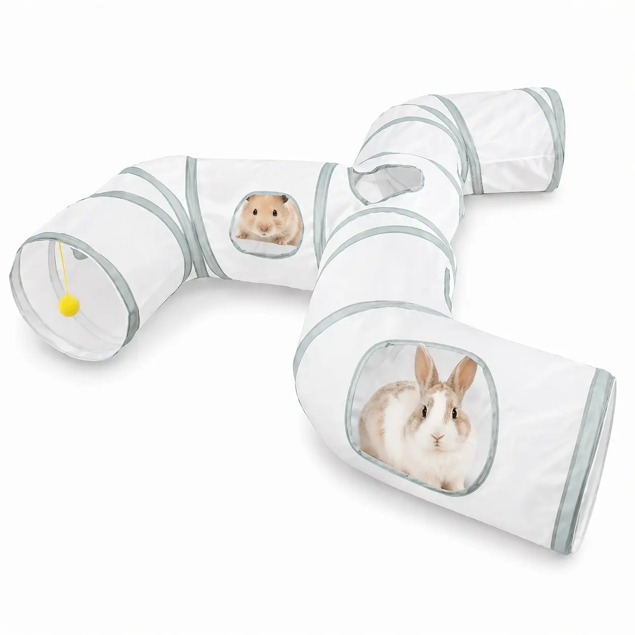 Foldable Pet Tunnel Toy with Peek Hole and Hanging Ball, Interactive Hideout for Cats, Kittens, Rabbits, Hamsters, Ferrets, Small Animals
