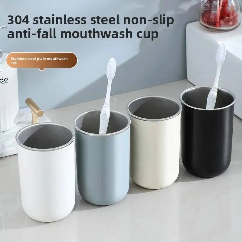 304 Stainless Steel Bathroom Tumbler with Ceramic Mouthpiece, Minimalist Durable 2-Piece Set for Couples, Multi-Functional Toothbrush Holder Bathroom Accessory, 2 Piece Sets, Bathroom Accessories