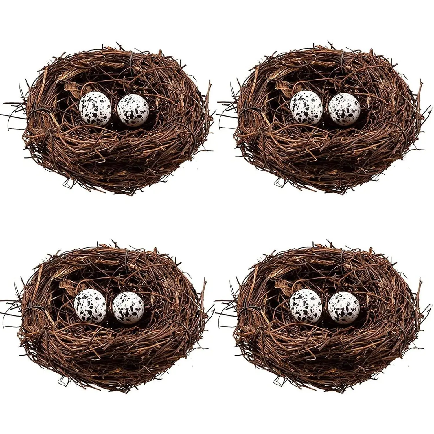 Mini Artificial 4 Inch Birds Nest with Eggs Easter Rattan Nest for Easter Crafts Home Garden Wedding Party Decor
