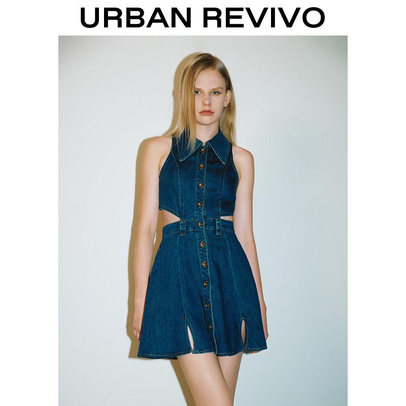 URBAN REVIVO 2026 Springfresh Cut-Out Sleeveless Denim Dress, Sundress Casual Outfit, Women Clothing Trendy and Versatile OOTD