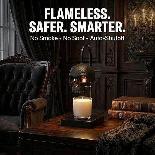 Skull Candle Warmer Lamp with Timer & Dimmer – Adjustable Height Gothic Candle Lamp (Candles Not Included)