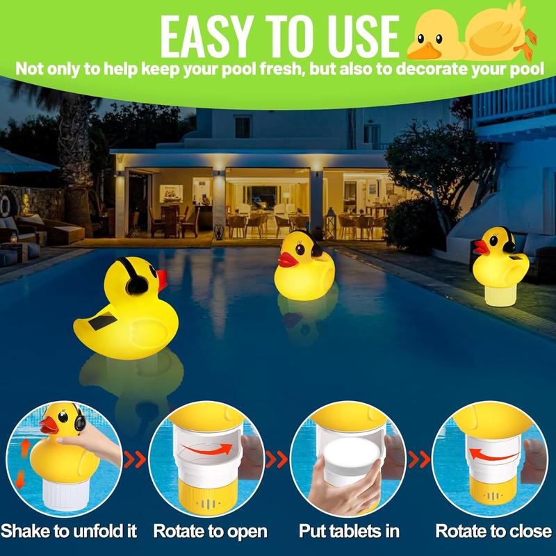 Pool Chlorine Floater with Light,Duck Chlorines Floaters with Adjustable Flow,Solar Chlorine Floater w/Large Capacity,Floating chlorines Dispenser for Pool,Hot Tub chlorines Floaters, Yellow