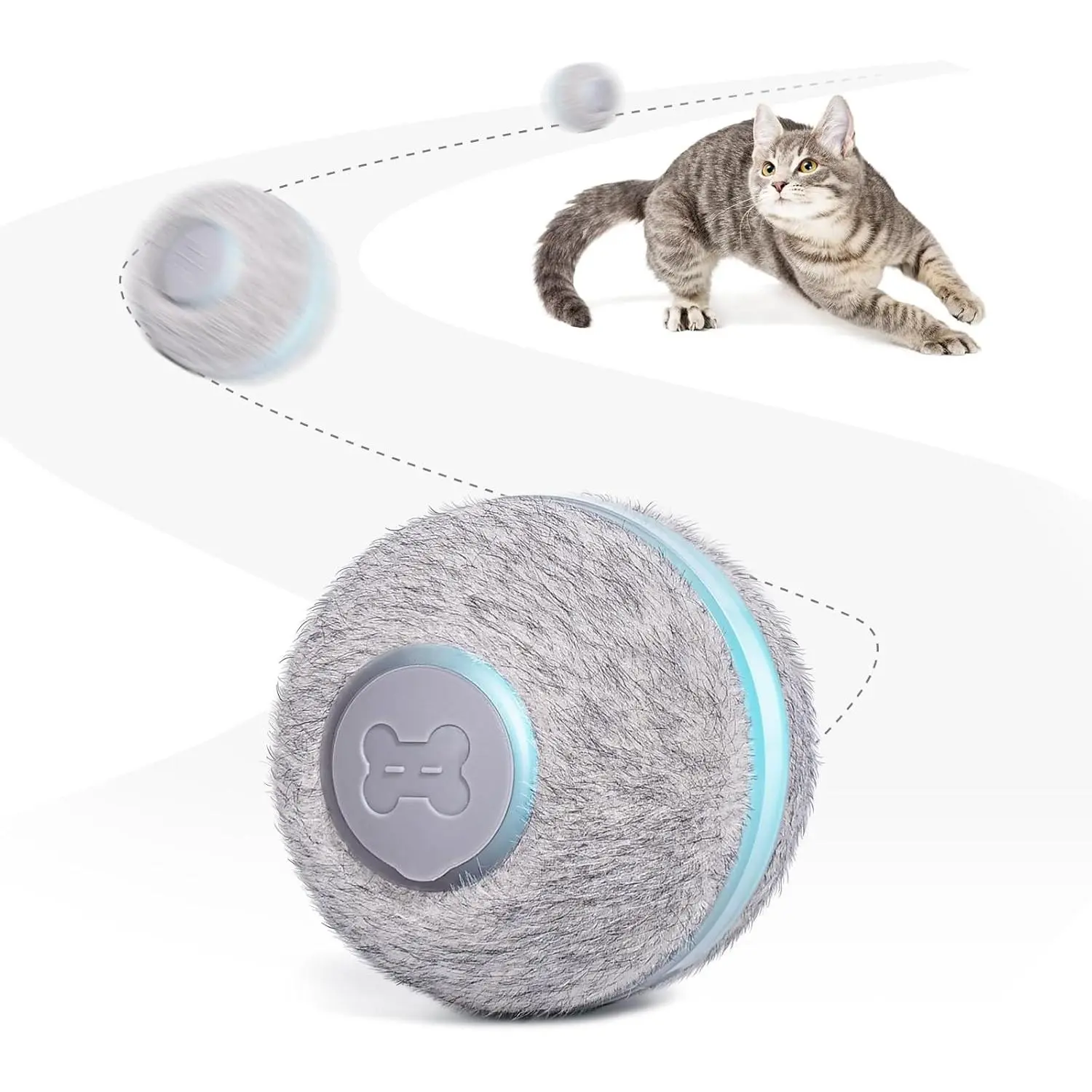 Cheerble 1.7-inch Automatic Interactive Cat Ball Toy for Indoor Cats & Kittens - Gentle, LED Lights, 3 Interaction Modes, Fully Charged, Birthday Gift Option, Grey, Automatic Obstacle Avoidance, Auto Movement, Fuzzy Synthetic Fiber Electric Toy