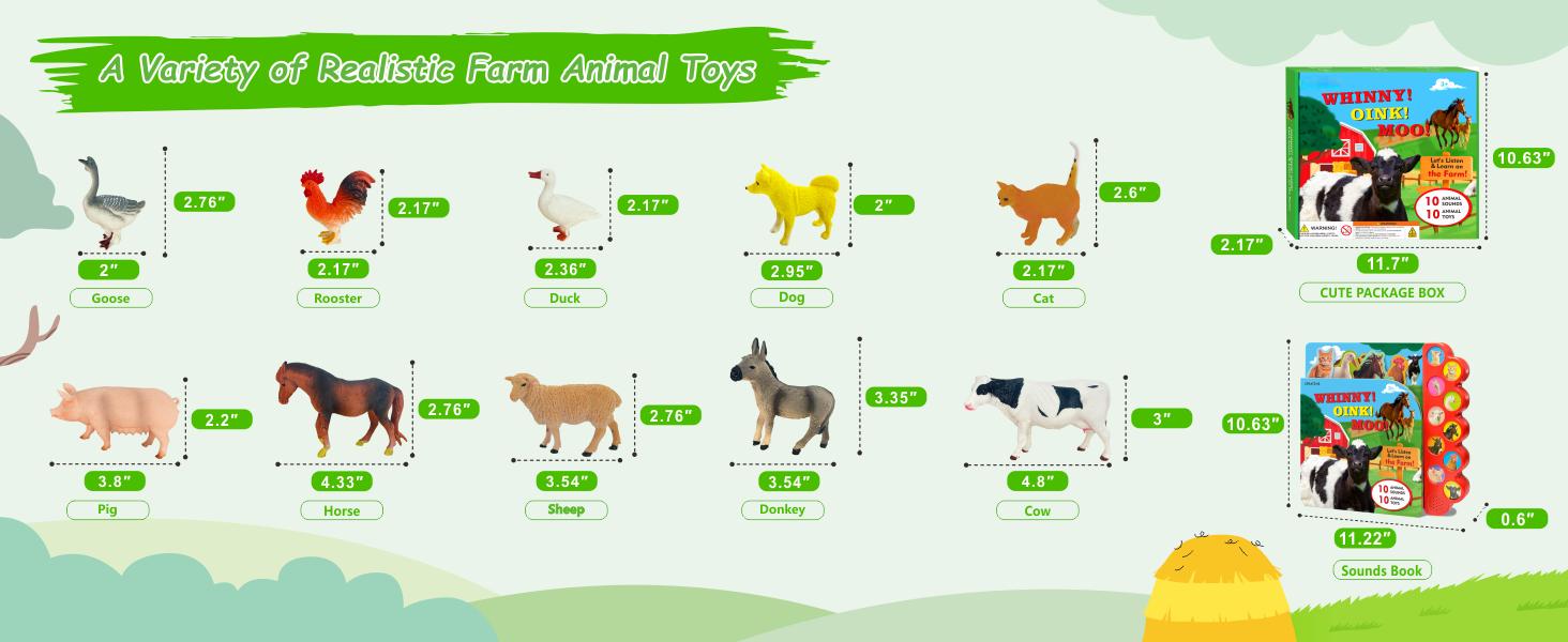 Plastic simulated animals,Farm Animals Figures Toys with Sound Books,10PCS Farm Animals for Toddlers & Animal Sound Books with 10 Buttons,  Farm Toys for Toddlers 2-6, Animal Lover Gifts for Kids