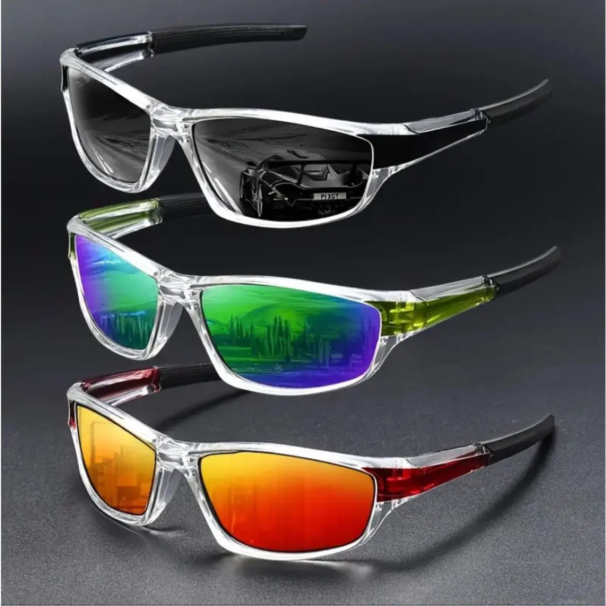 Unisex Wraparound Sports Sunglasses with Mirrored Lenses, Windproof UV Protection for Cycling, Fishing, and Driving
