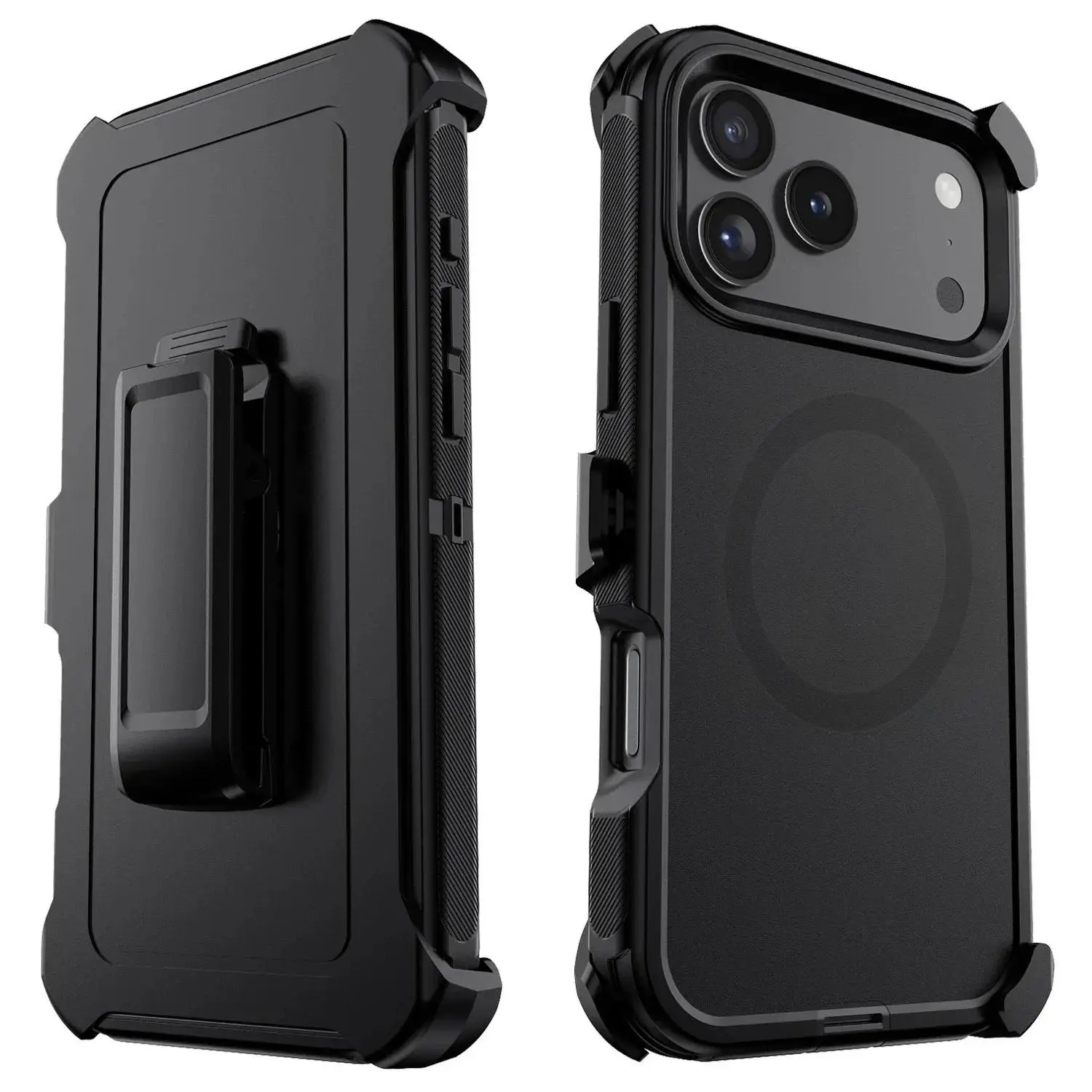 3-Layers Heavy Duty Defender Armor Smartphone Case for iPhone 17 ProMax, Air, 16E, 15, 14 Plus, 13 - Handheld Cellphone Cover with MagSafe Charging, Belt Clip, Shockproof Protection for Devices