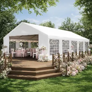 Party Tent 16x32 Canopy Heavy Duty, Waterproof Outdoor Event Tent with Removable Sidewalls & Roll-Up Door, Portable Carport for Wedding, BBQ, Camping, Birthday Party