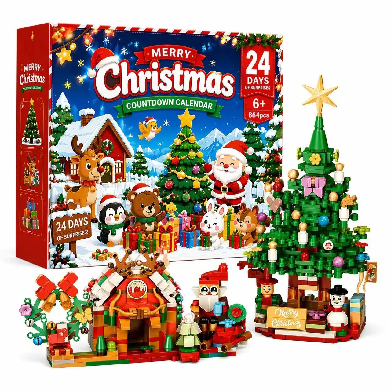 Christmas Countdown Calendar Building Set, 24-Day Countdown, Includes Santa and Christmas Tree Scenes, Kids' Surprise Gift