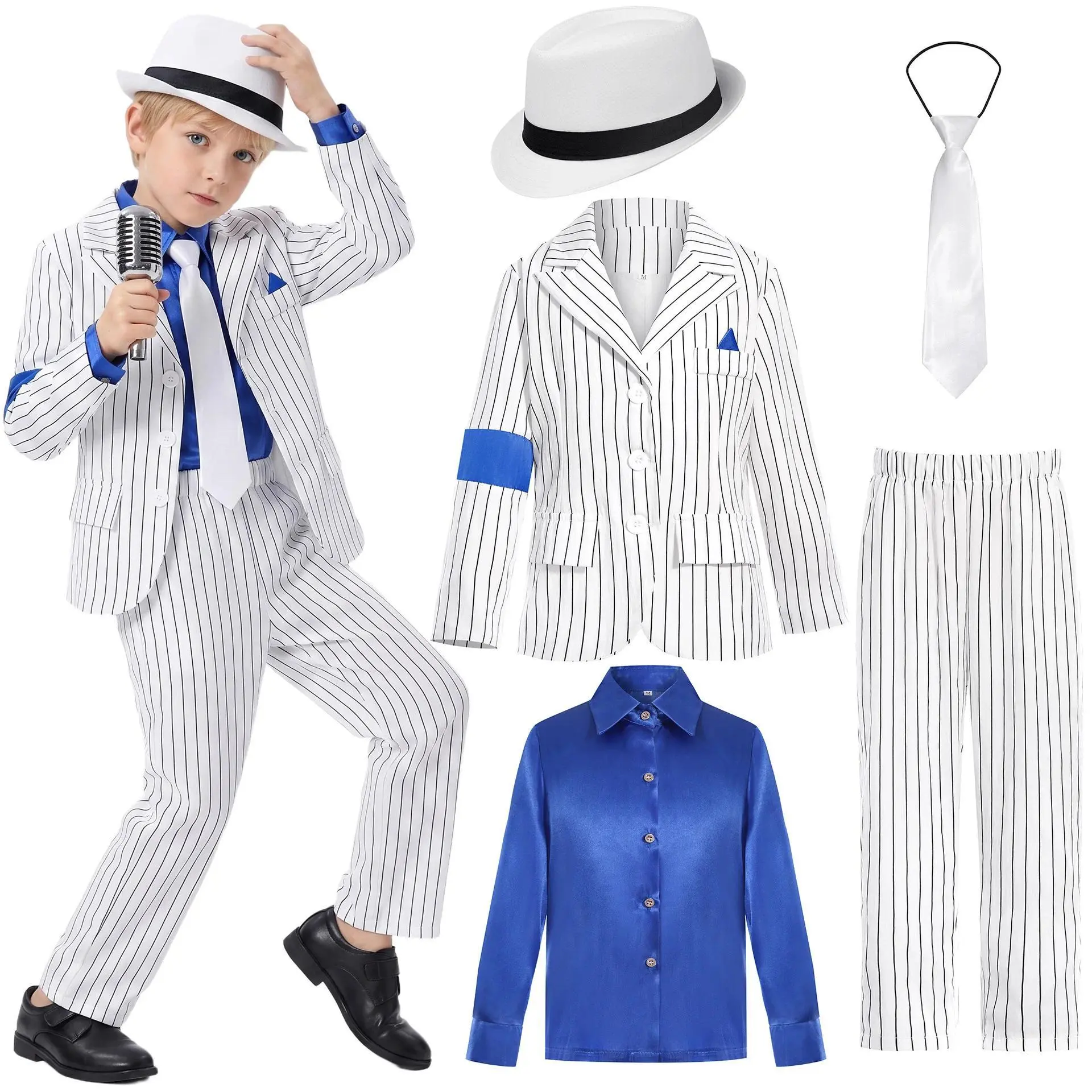 Cosplay Michael Costume Kids Dance Star Shiny Pants 80s 90s Stage Party Outfits for Boys Children's Clothing Set