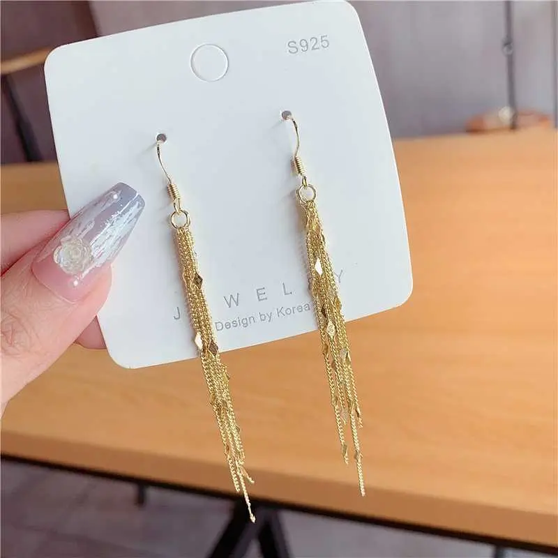 Starry Sky Elegant Ear Hooks, Niche Design, Shimmering Long Tassel Earrings, Simple Versatile Sophisticated Drop Earrings JINXIN260903A12