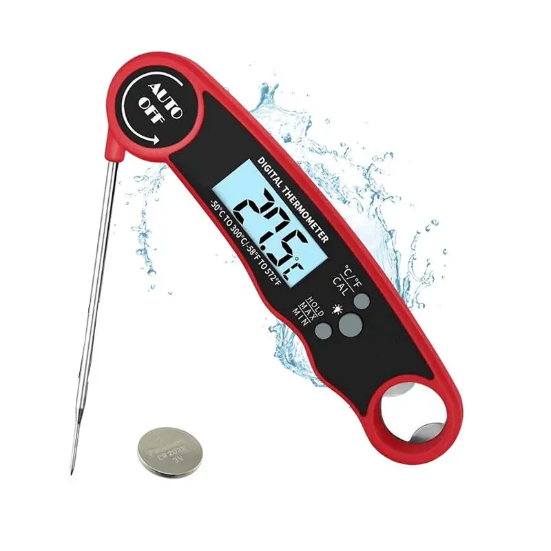 Folding Digital Food Thermometer for Kitchen, Waterproof Barbecue Meat Thermometer with Electron Probe, Accurate Temperature Readings