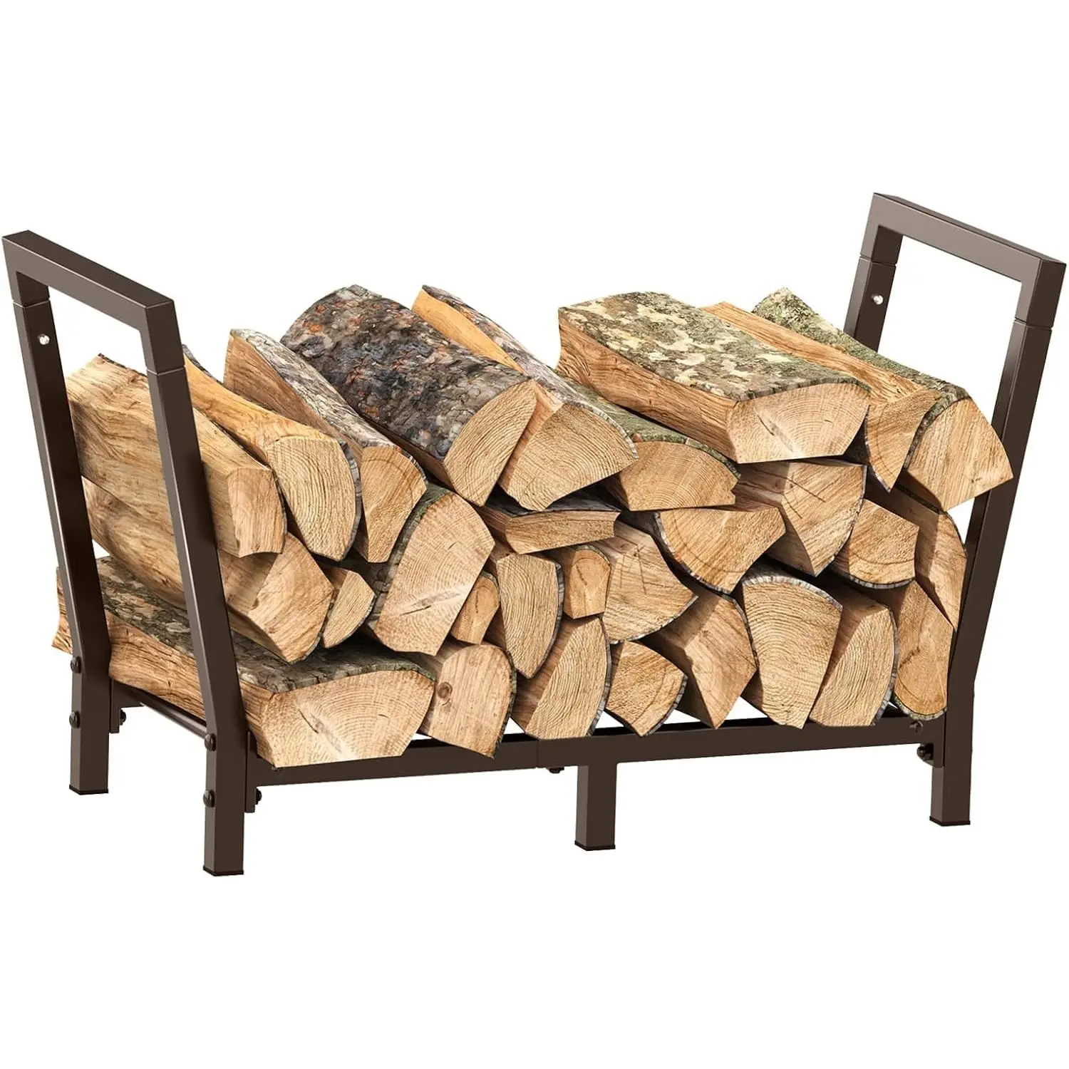 34 Inch Firewood Rack Outdoor Indoor, 2.7ft Wood Storage Rack Stand, Heavy Duty Fire Wood Holder for Fireplace（Bronze）