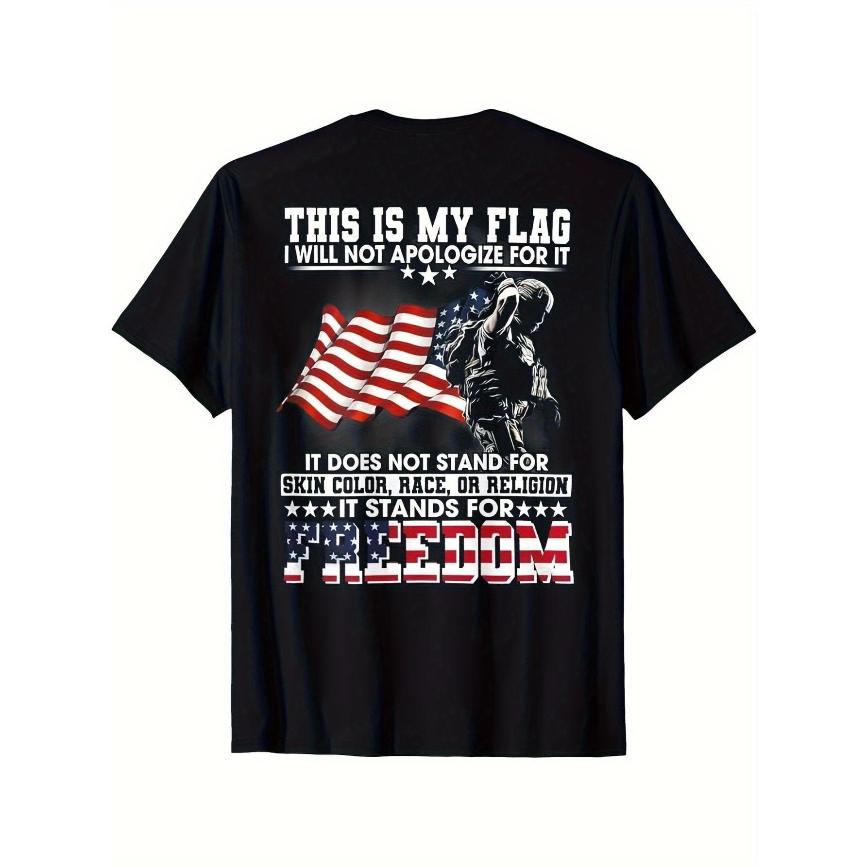 Vintage Patriotic American Flag & Soldier Print T-Shirt -  Cotton Unisex Casual Tee with Bold "Stand for Freedom" Slogan, Regular Fit Short Sleeve Shirt for Men & Women - Ideal Gift for Dad, Mom, Friends, American Flag Clothes