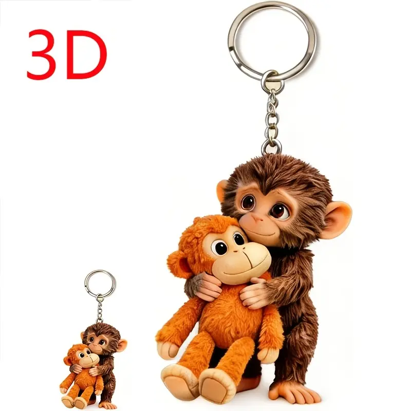 3D Viral Punch Monkey Keychain, Funny Monkey Hugging Monkey Keychain Backpack Purse Car Keys