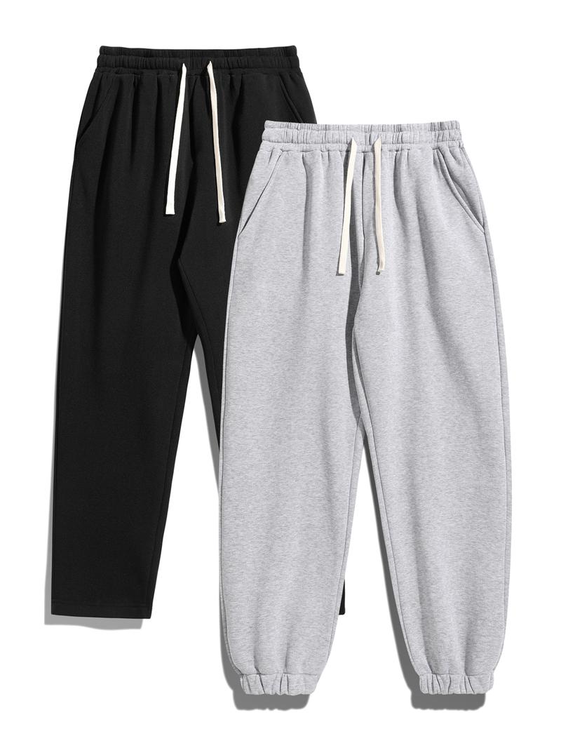 Men's Solid Thermal Lined Pants with Drawstring Waist, Comfy Regular Fit Straight Leg Trousers for Fall & Winter, Men's Bottoms for Daily Wear Thermal Menswear