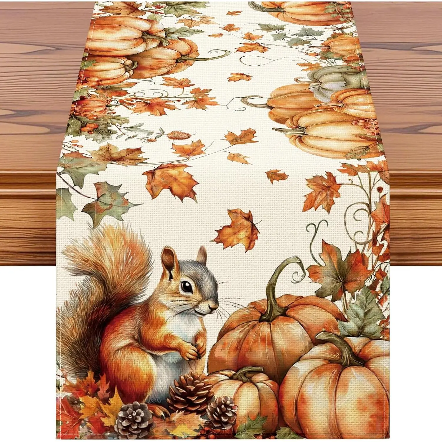 Fall Pumpkin  Table Runner, Autumn Thanksgiving Holiday Kitchen Dining Table Decoration for Fall  Decor 13x72 Inch