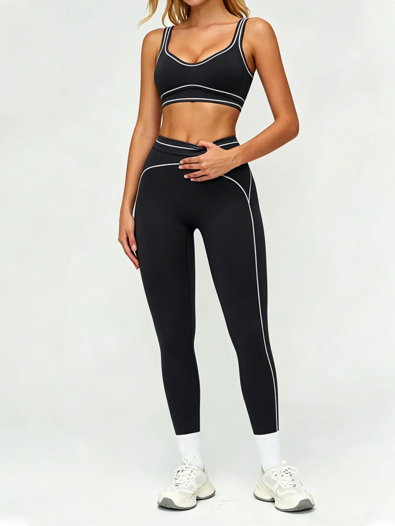 Line Striped Sports Bra Set with High-Waisted Tight Yoga Pants, Two-Piece Activewear for Women, Comfortable and Stylish Workout, Bodycon Workout Set, Gym Workout Sets