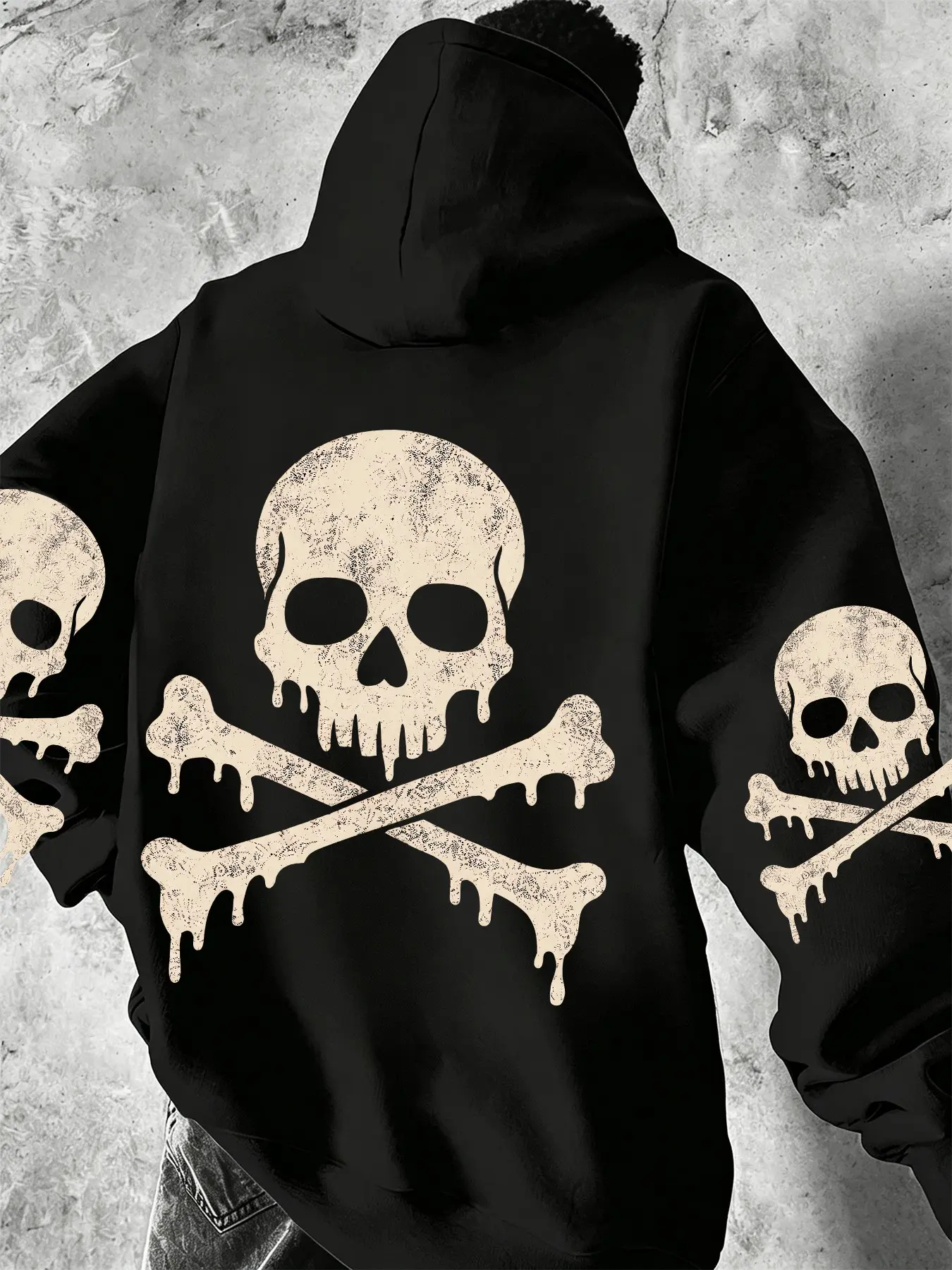 Mcd Oversized Fleece Pullover Hoodie Unisex, Vintage Skull Crossbones Print, Gothic Punk Streetwear, Fall Winter Casual Sweatshirt