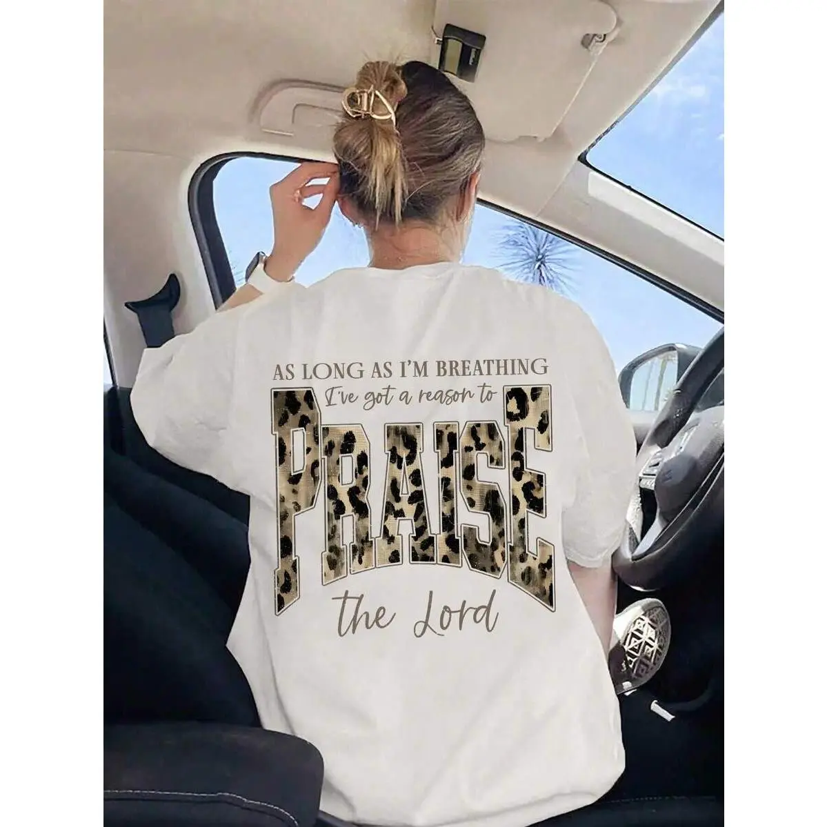 Women's Christian Aesthetic Cotton Oversized T-Shirt - Thick Tan, Leopard Print Graphic, Round Neck, Short Sleeve, Casual Faith, Foldable, 2XL-3XL Plus Size Streetwear Top for Bible Study, Cute Tops, Plus Size Clothes, T Shirts, Oversized Tshirt Women, T