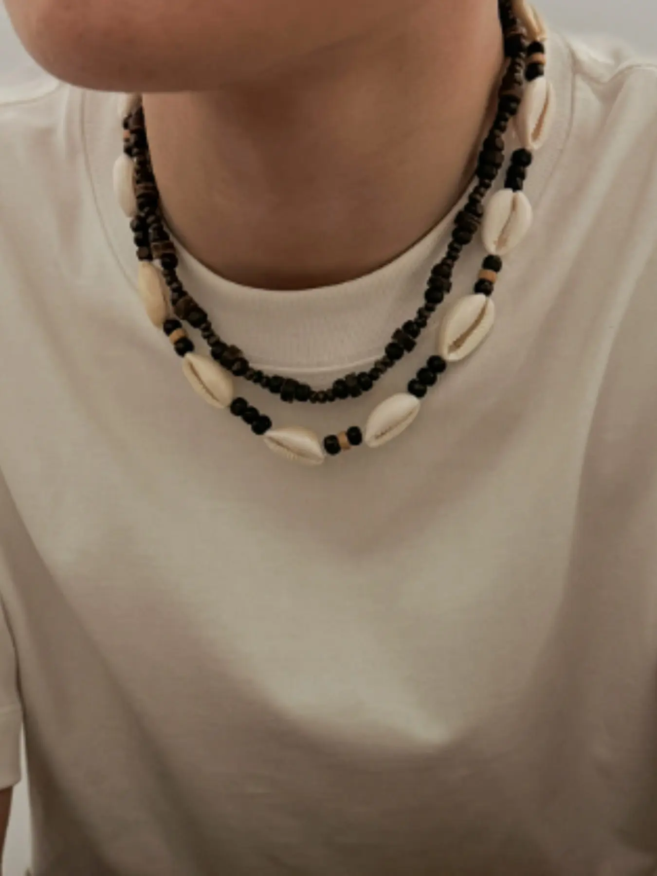 Men's Beach Vacation Style Shell Necklace, Trendy Coconut Shell Bead Lockbone Chain, Unique Fashion Jewelry for Men, Cross-Border Accessories