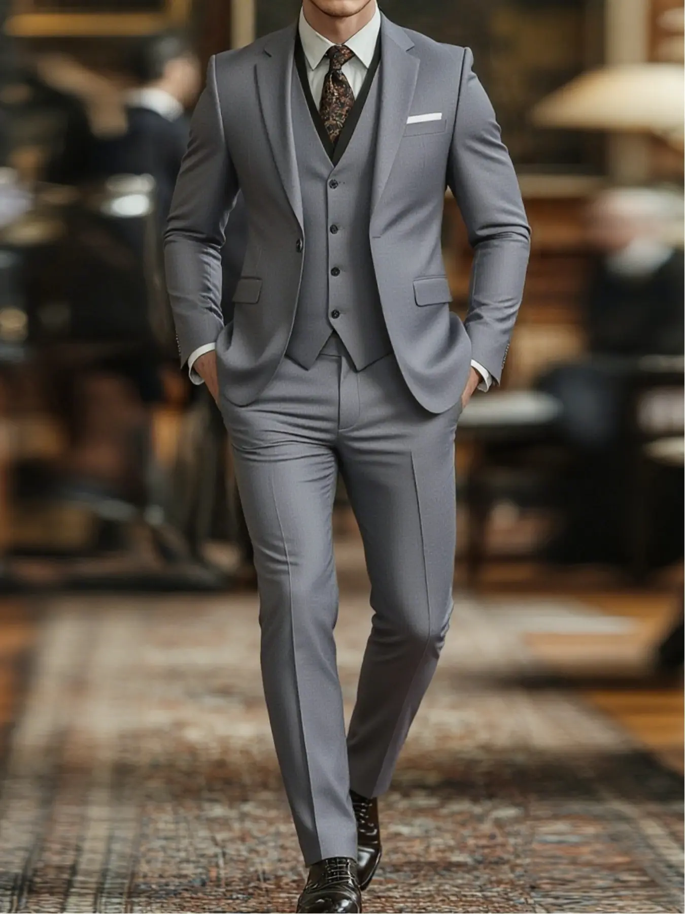 3pcs Men's Daily & Formal Suit Set, Jacket And Trousers, Versatile for Office, Wedding, Party And Banquet
