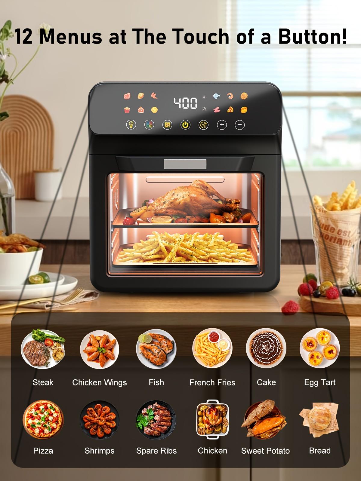 10 QT XL Family Size Air Fryer Convection Oven with 12-in-1 Multi Function, Visible Window, Touchscreen, Healthy Choice, Oil-Free, Non-Stick Basket, Easy to Clean, One-Touch Operation, Baking, Heating, Air-drying, Fast Food