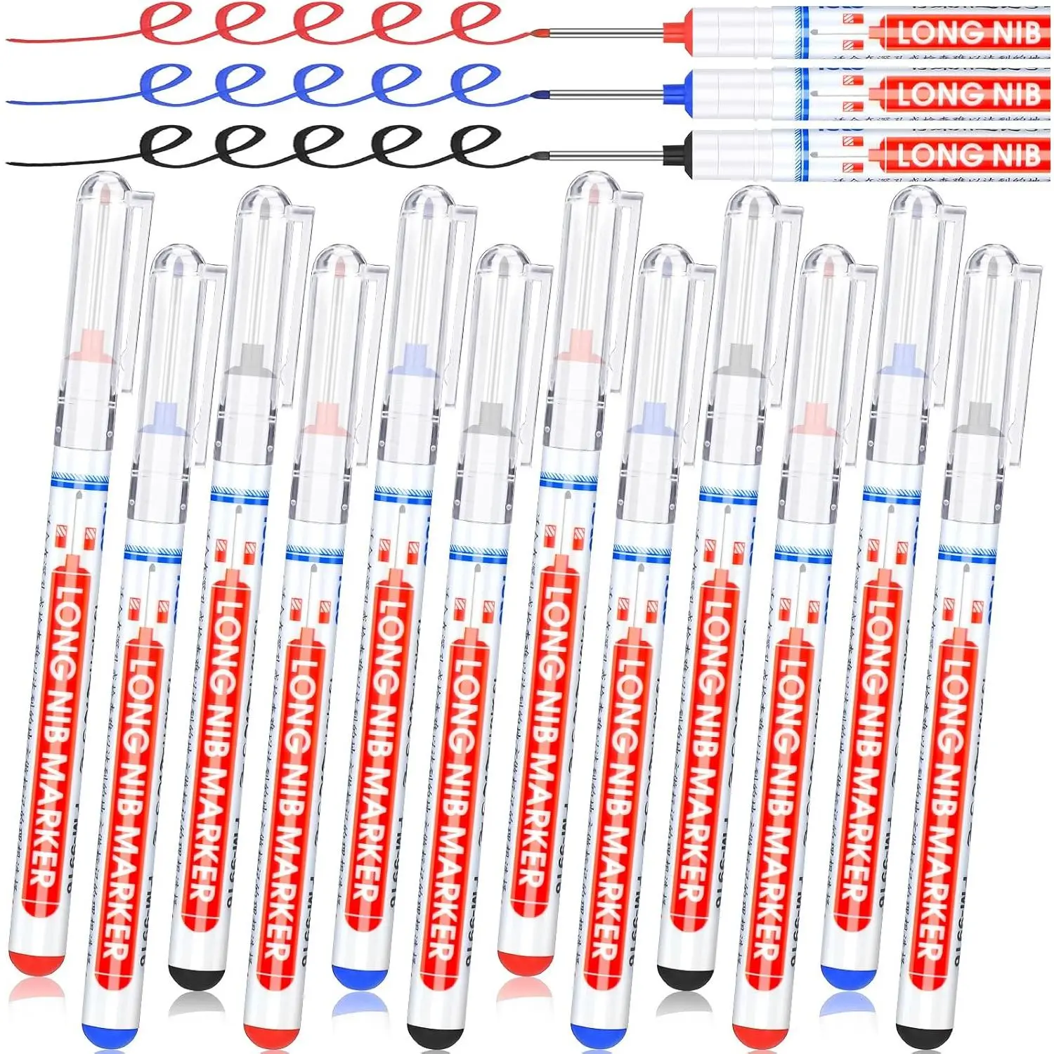 Multi-purpose Deep Hole Marker Pens Long Nosed Marker Deep Drill Hole Long Nib Scriber Waterproof Mechanical Carpentry Colorful Marker Pen for Woodworking Hardware Decoration Construction (12 Pieces)