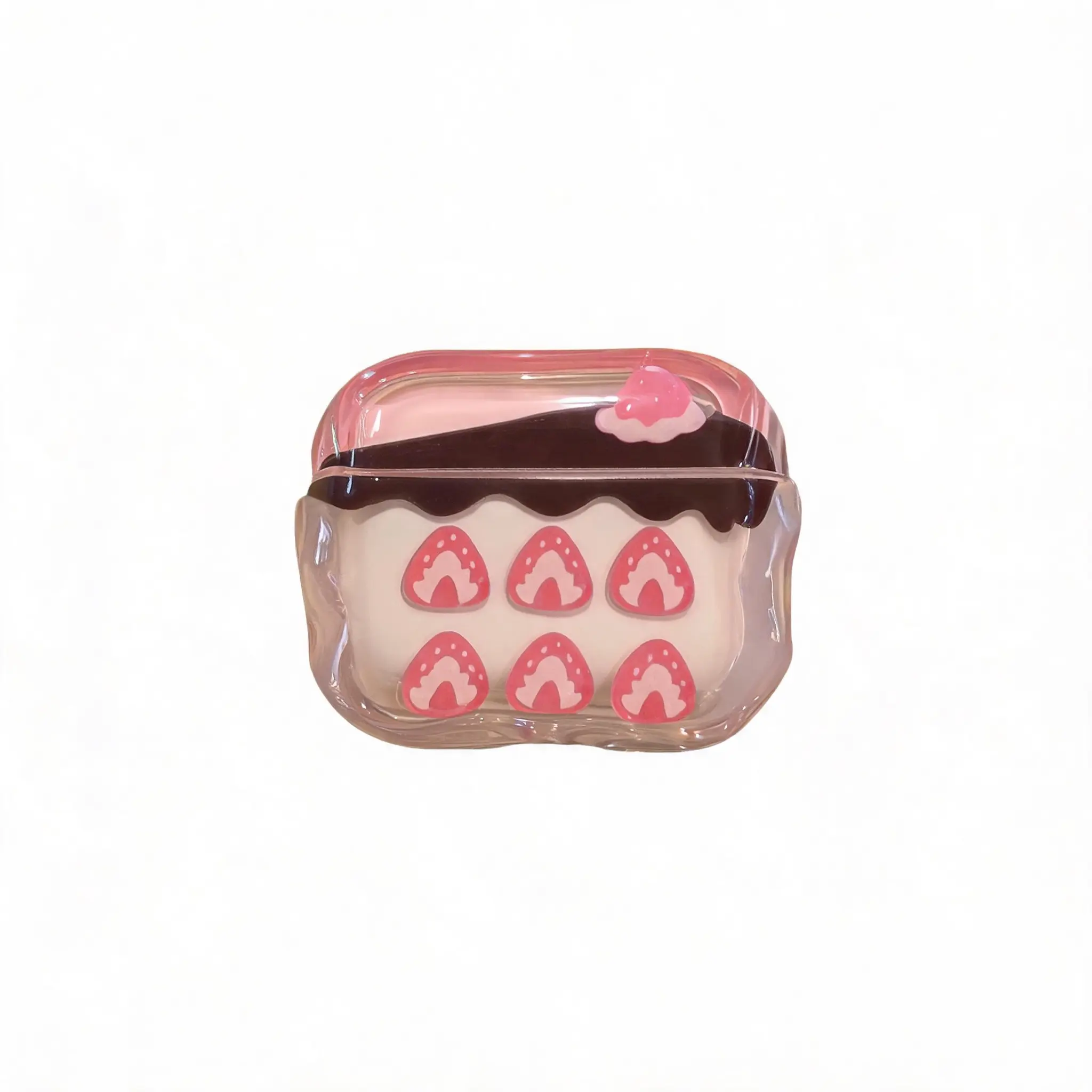 Sweet Strawberry Cake Transparent Wave Earbud Case, Shockproof Soft Shell, Ideal for Daily Carry, Weekend Leisure Activities