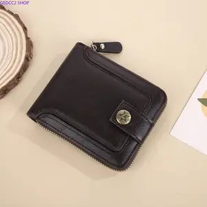 Men's Retro Leather Zipper Wallet - Multi-Card Slots & Coin Pocket, Vintage Short Purse with Snap Closure, Perfect Father's Day Gift for Him