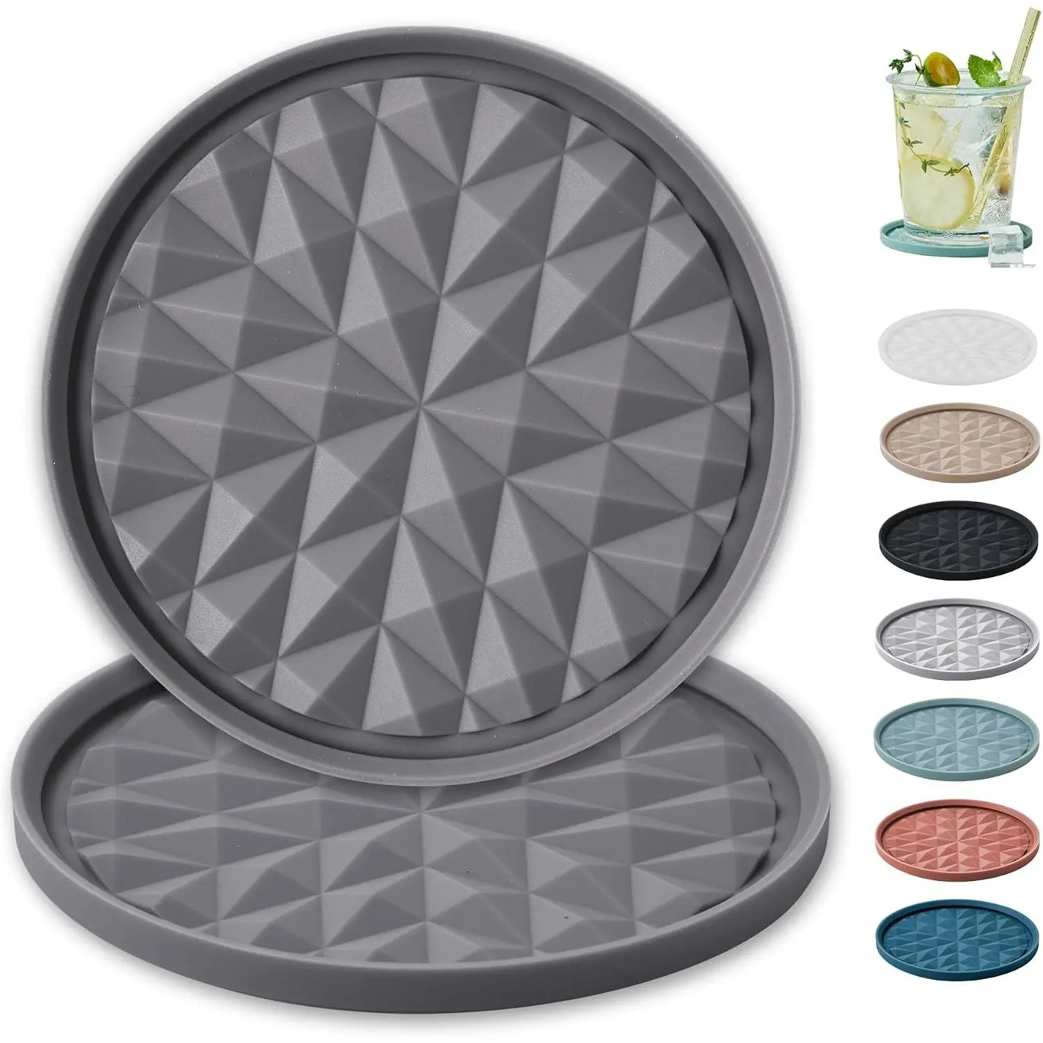 Coasters for Drinks[2 Pack for Office]- Cup Mat for Tabletop Protection-Non-Slip, Non-Stick, Coffee Table Decor,   for Any Occasion, Dark Grey