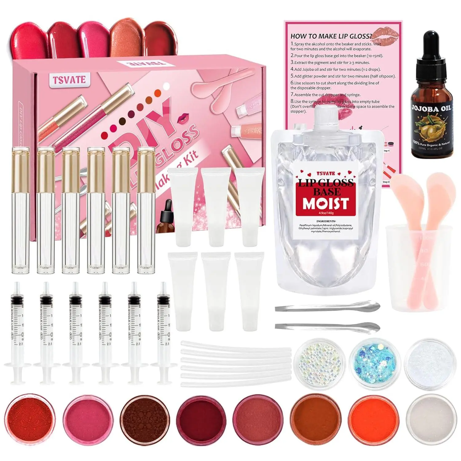Lip Gloss Making Kit, Lip Gloss Kit, Diy Lipgloss Set, Fun Make Your Own Lipgloss Kids Lip Gloss for Girls, Women, Moisturizing Lip Gloss Base, Jojoba Oil, Tubes, Gift for Her