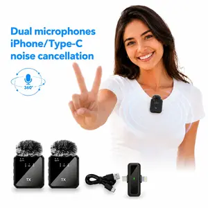 2-Piece Wireless Lavalier Microphone Set, Ai Noise Cancellation, 360° Pickup, 65ft Range, Long Battery Life, Ideal for Tiktok, Youtube, Vlogs