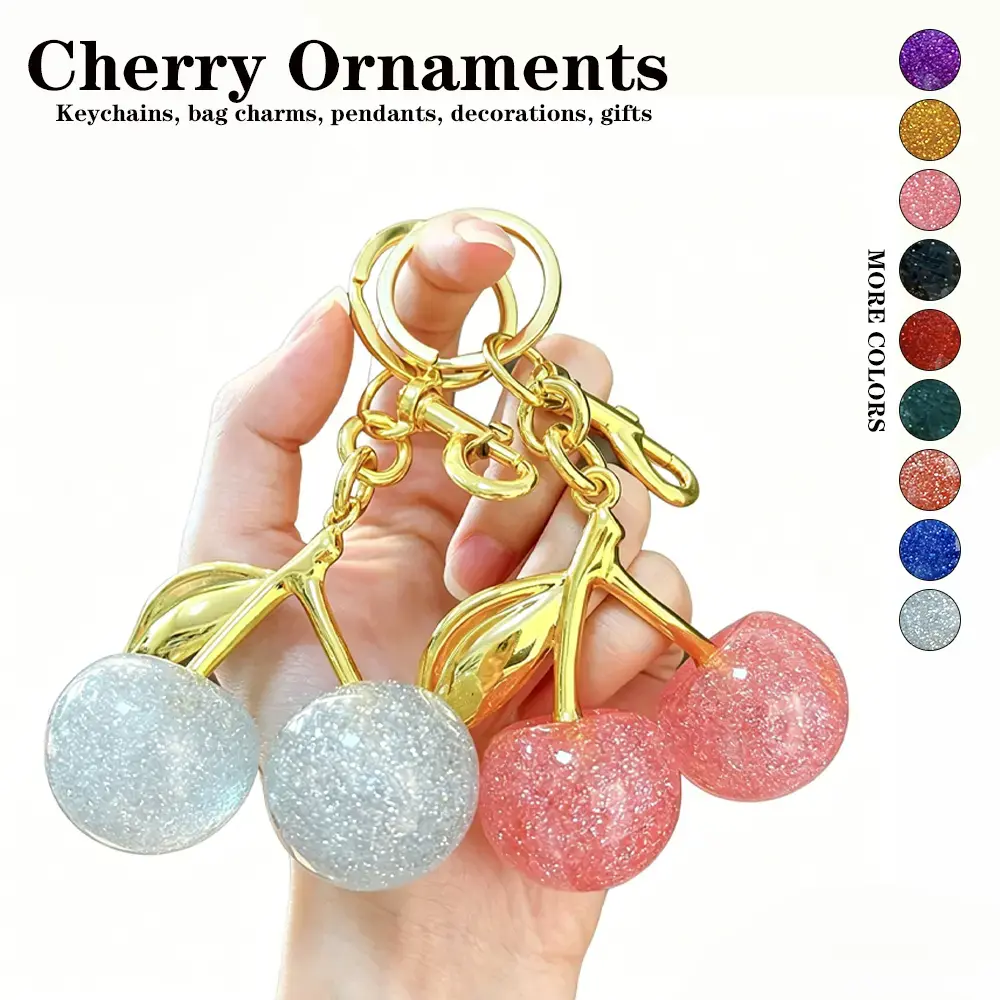 【Creator’s Picks】Creative glitter cherry key rings, stylish handbag charms, car key rings, cherry decorations, fashion accessories, festive gifts, party gifts, Halloween gifts, Christmas gifts, festive decorations.