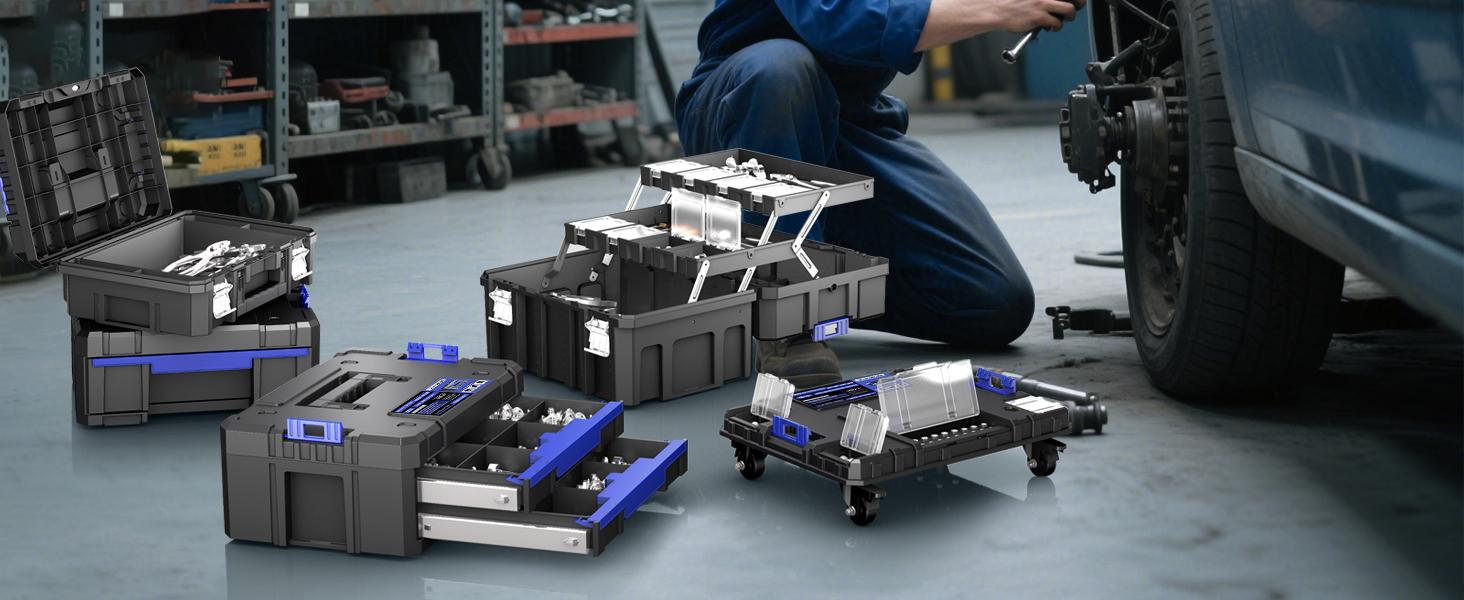 18 Inch Tool Box with Drawers| Stackable Modular Tool Organizer Box System|| Home Repair| Use| (SC1-B)