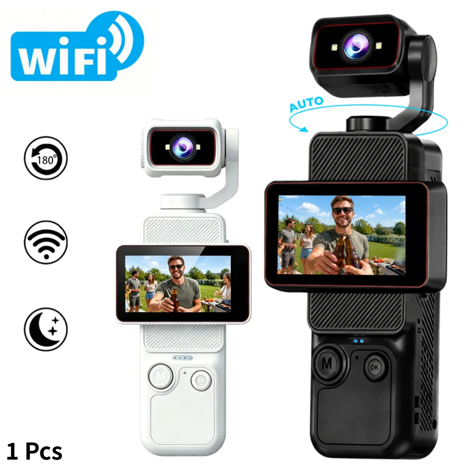 Vlogging Camera with 360° Rotating Lens and Flip Screen, Video Camera for YouTube  & TikTok Creators, Electric Rotating Selfie Camera with 6X Zoom, WiFi Transfer, Portable Pocket Camera for Travel, Content Creation and Daily Recording