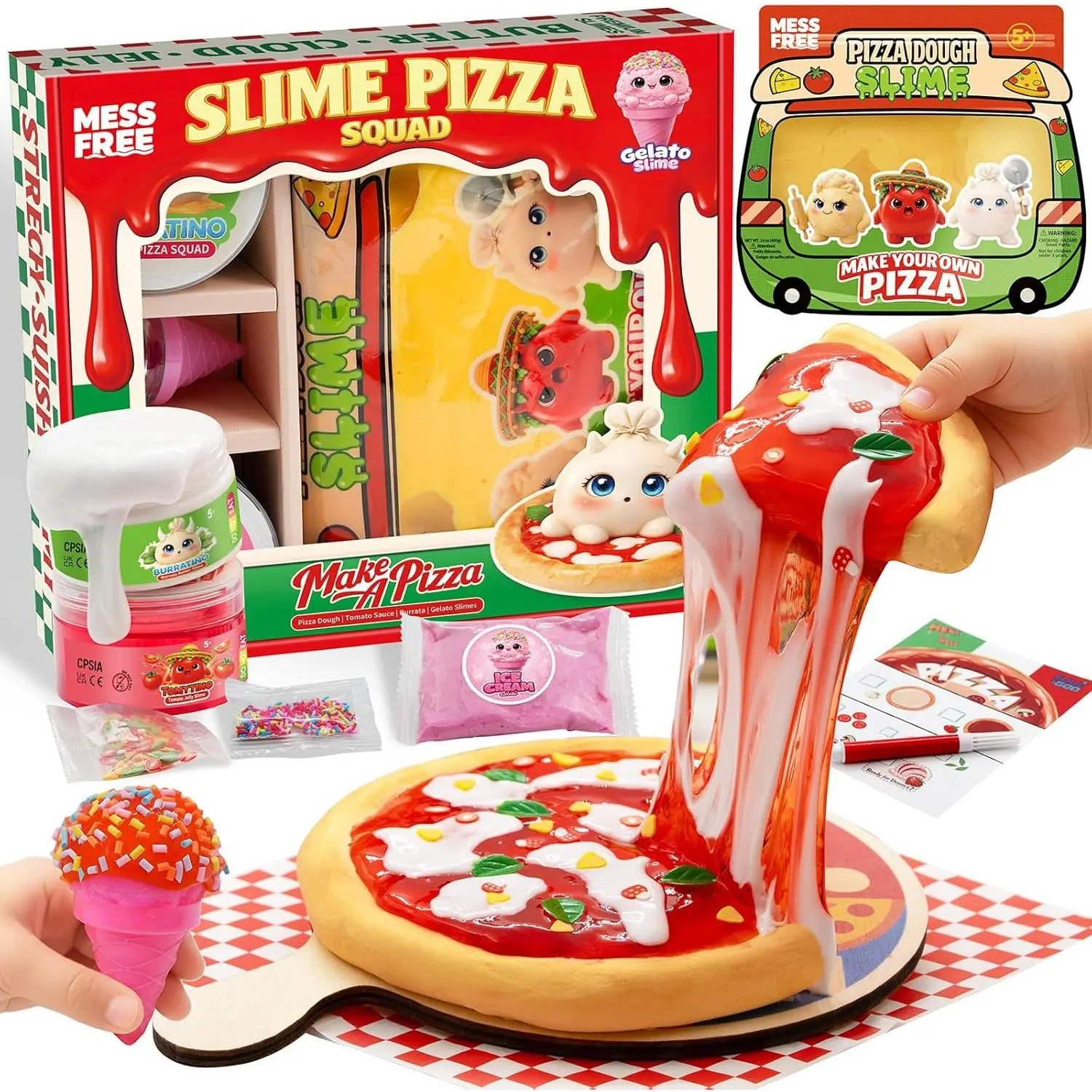 Kids' Unisex Slime Pizza Kit - DIY Crafts, Mess-Free, Colorful Charm Blind Bag, ASMR Cheese Pull Cloud, Butter, Jelly & Ice Cream Varieties, Non-Sticky, Arts & Crafts, Party Gift for Ages 5-12