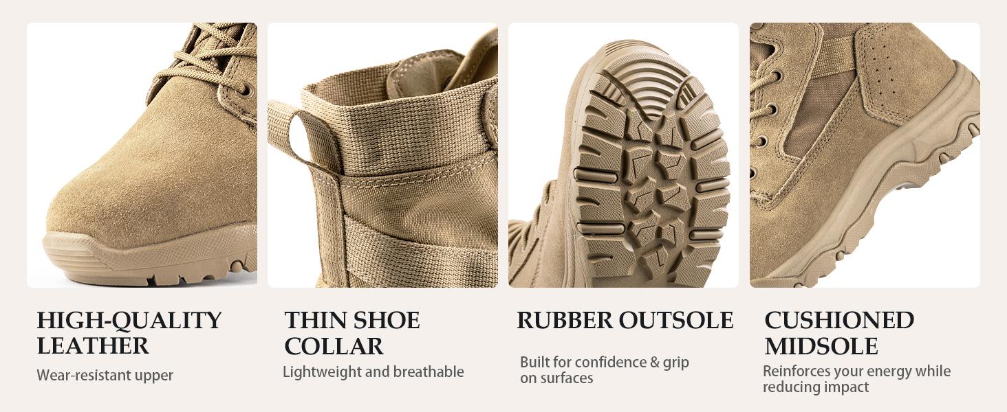 FREE SOLDIER Men's Work Tactical Boots 8 Inches Lightweight Combat Boots Durable Suede Leather Military Boot Desert Boot