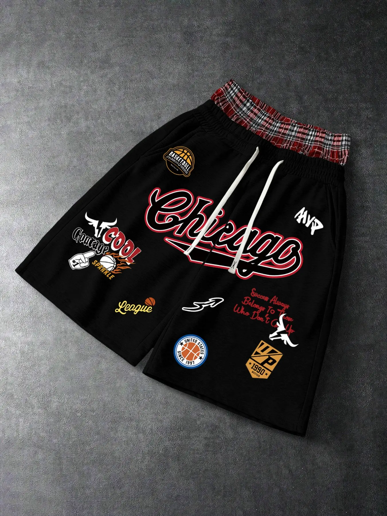 Lightweight Knitted Men's 90s Retro Gym Athletic Shorts, Unique Double Layered Waistband, Basketball Patch Print, Loose Fit, Summer Wear